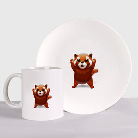Набор: тарелка + кружка с принтом Красная панда в Кировске, керамика | Кружка: объем — 330 мл, диаметр — 80 мм. Принт наносится на бока кружки, можно сделать два разных изображения. 
Тарелка: диаметр - 210 мм, диаметр для нанесения принта - 120 мм. | big eyes | cute | red panda | большие глаза | красная панда | милаха