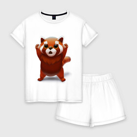 Женская пижама с шортиками хлопок с принтом Красная панда в Кировске, 100% хлопок | футболка прямого кроя, шорты свободные с широкой мягкой резинкой | big eyes | cute | red panda | большие глаза | красная панда | милаха