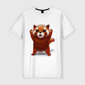 Мужская футболка хлопок Slim с принтом Красная панда в Кировске, 92% хлопок, 8% лайкра | приталенный силуэт, круглый вырез ворота, длина до линии бедра, короткий рукав | big eyes | cute | red panda | большие глаза | красная панда | милаха