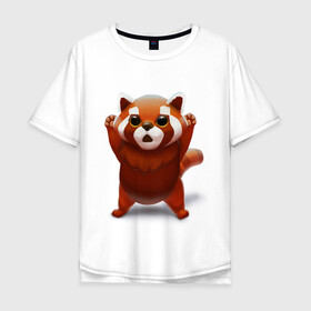 Мужская футболка хлопок Oversize с принтом Красная панда в Кировске, 100% хлопок | свободный крой, круглый ворот, “спинка” длиннее передней части | big eyes | cute | red panda | большие глаза | красная панда | милаха