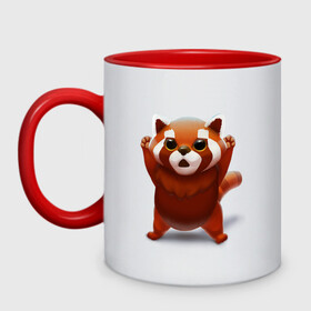 Кружка двухцветная с принтом Красная панда в Кировске, керамика | объем — 330 мл, диаметр — 80 мм. Цветная ручка и кайма сверху, в некоторых цветах — вся внутренняя часть | big eyes | cute | red panda | большие глаза | красная панда | милаха