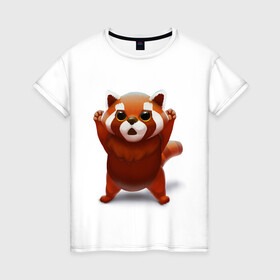 Женская футболка хлопок с принтом Красная панда в Кировске, 100% хлопок | прямой крой, круглый вырез горловины, длина до линии бедер, слегка спущенное плечо | Тематика изображения на принте: big eyes | cute | red panda | большие глаза | красная панда | милаха