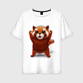 Женская футболка хлопок Oversize с принтом Красная панда в Кировске, 100% хлопок | свободный крой, круглый ворот, спущенный рукав, длина до линии бедер
 | big eyes | cute | red panda | большие глаза | красная панда | милаха