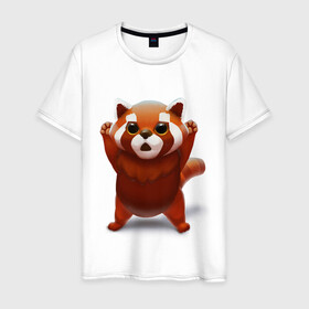 Мужская футболка хлопок с принтом Красная панда в Кировске, 100% хлопок | прямой крой, круглый вырез горловины, длина до линии бедер, слегка спущенное плечо. | big eyes | cute | red panda | большие глаза | красная панда | милаха