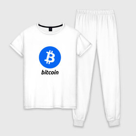 Женская пижама хлопок с принтом BITCOIN в Кировске, 100% хлопок | брюки и футболка прямого кроя, без карманов, на брюках мягкая резинка на поясе и по низу штанин | bitcoin | btc | биткоин | валюта | деньги | криптовалюта