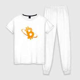 Женская пижама хлопок с принтом BITCOIN в Кировске, 100% хлопок | брюки и футболка прямого кроя, без карманов, на брюках мягкая резинка на поясе и по низу штанин | bitcoin | btc | биткоин | валюта | деньги | криптовалюта