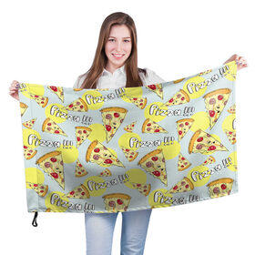 Флаг 3D с принтом Узор Куски пиццы в Кировске, 100% полиэстер | плотность ткани — 95 г/м2, размер — 67 х 109 см. Принт наносится с одной стороны | еда | желтый | кусок | паттерн | пеперони | пицца | узор | фастфуд