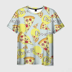 Мужская футболка 3D с принтом Узор Куски пиццы в Кировске, 100% полиэфир | прямой крой, круглый вырез горловины, длина до линии бедер | еда | желтый | кусок | паттерн | пеперони | пицца | узор | фастфуд