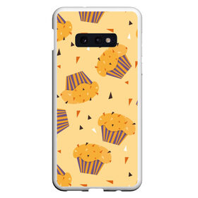 Чехол для Samsung S10E с принтом Капкейки на желтом фоне в Кировске, Силикон | Область печати: задняя сторона чехла, без боковых панелей | еда | желтый | капкейки | кондитер | оранжевый | паттерн | пирожное | повар | сладости | узор | хеллоуин