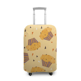 Чехол для чемодана 3D с принтом Капкейки на желтом фоне в Кировске, 86% полиэфир, 14% спандекс | двустороннее нанесение принта, прорези для ручек и колес | еда | желтый | капкейки | кондитер | оранжевый | паттерн | пирожное | повар | сладости | узор | хеллоуин