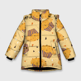 Зимняя куртка для девочек 3D с принтом Капкейки на желтом фоне в Кировске, ткань верха — 100% полиэстер; подклад — 100% полиэстер, утеплитель — 100% полиэстер. | длина ниже бедра, удлиненная спинка, воротник стойка и отстегивающийся капюшон. Есть боковые карманы с листочкой на кнопках, утяжки по низу изделия и внутренний карман на молнии. 

Предусмотрены светоотражающий принт на спинке, радужный светоотражающий элемент на пуллере молнии и на резинке для утяжки. | еда | желтый | капкейки | кондитер | оранжевый | паттерн | пирожное | повар | сладости | узор | хеллоуин