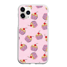 Чехол для iPhone 11 Pro Max матовый с принтом Капкейки на розовом в Кировске, Силикон |  | вишенка | еда | капкейки | пирожное | розовый | сладкое | сладости