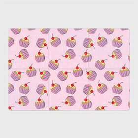 Магнитный плакат 3Х2 с принтом Капкейки на розовом в Кировске, Полимерный материал с магнитным слоем | 6 деталей размером 9*9 см | вишенка | еда | капкейки | пирожное | розовый | сладкое | сладости