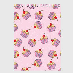 Скетчбук с принтом Капкейки на розовом в Кировске, 100% бумага
 | 48 листов, плотность листов — 100 г/м2, плотность картонной обложки — 250 г/м2. Листы скреплены сверху удобной пружинной спиралью | вишенка | еда | капкейки | пирожное | розовый | сладкое | сладости