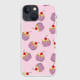 Чехол для iPhone 13 mini с принтом Капкейки на розовом в Кировске,  |  | вишенка | еда | капкейки | пирожное | розовый | сладкое | сладости