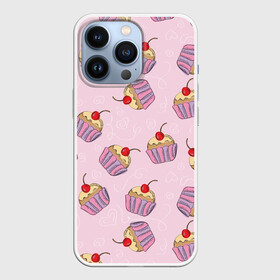 Чехол для iPhone 13 Pro с принтом Капкейки на розовом в Кировске,  |  | Тематика изображения на принте: вишенка | еда | капкейки | пирожное | розовый | сладкое | сладости