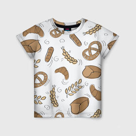 Детская футболка 3D с принтом Узор Пекарня в Кировске, 100% гипоаллергенный полиэфир | прямой крой, круглый вырез горловины, длина до линии бедер, чуть спущенное плечо, ткань немного тянется | булки | коричневый | крендель | пекарня | повар | узор | хлеб