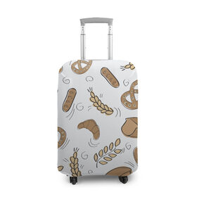 Чехол для чемодана 3D с принтом Узор Пекарня в Кировске, 86% полиэфир, 14% спандекс | двустороннее нанесение принта, прорези для ручек и колес | булки | коричневый | крендель | пекарня | повар | узор | хлеб