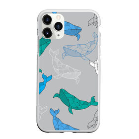 Чехол для iPhone 11 Pro матовый с принтом Узор с китами на сером в Кировске, Силикон |  | графика | кит | морской | рыба | серый | синий | узор