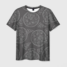 Мужская футболка 3D с принтом Черно-белая пицца в Кировске, 100% полиэфир | прямой крой, круглый вырез горловины, длина до линии бедер | доска | еда | кусок | мел | пицца | фастфуд | черно белая пицца