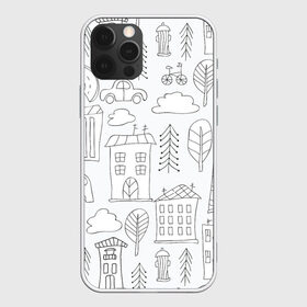 Чехол для iPhone 12 Pro Max с принтом Нарисованный город в Кировске, Силикон |  | белый | город | городской | дудлинг | нарисованный | серый | узор