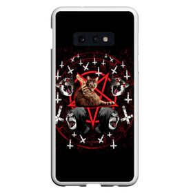 Чехол для Samsung S10E с принтом Satanic Cat в Кировске, Силикон | Область печати: задняя сторона чехла, без боковых панелей | satan | киска | кот | кот мем | кошечка | кошка | кошки и коты | лиса | лисы | мем | мемы | с кошкой | сатана