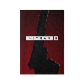 Обложка для паспорта матовая кожа с принтом Hitman III в Кировске, натуральная матовая кожа | размер 19,3 х 13,7 см; прозрачные пластиковые крепления | hitman | hitman 3 | hitman iii | красный | надпись | пистолет | хитман | хитман 3