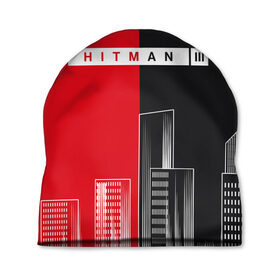 Шапка 3D с принтом Hitman III - Город в Кировске, 100% полиэстер | универсальный размер, печать по всей поверхности изделия | hitman | hitman 3 | hitman iii | город | красный | надпись | половина | хитман | хитман 3 | черный