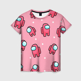 Женская футболка 3D с принтом Among Us - Розовый цвет в Кировске, 100% полиэфир ( синтетическое хлопкоподобное полотно) | прямой крой, круглый вырез горловины, длина до линии бедер | among us | girl | pink | амонг | девочка | детский | игра | мультяшный | паттерн | розовый | узор | эмонг ас