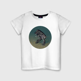 Детская футболка хлопок с принтом Рыбка в Кировске, 100% хлопок | круглый вырез горловины, полуприлегающий силуэт, длина до линии бедер | белый | море | песок | плавники | полосатый | пузырьки | рыба | рыбка | черный