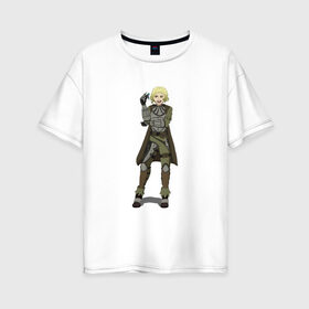 Женская футболка хлопок Oversize с принтом Наемница в Кировске, 100% хлопок | свободный крой, круглый ворот, спущенный рукав, длина до линии бедер
 | блондинка | воин | доспехи | наемница | язвительность