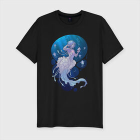 Мужская футболка хлопок Slim с принтом Jellyfish mermaid в Кировске, 92% хлопок, 8% лайкра | приталенный силуэт, круглый вырез ворота, длина до линии бедра, короткий рукав | jellyfish | mermaid | sea | медузы | морское | подводный мир | русалка