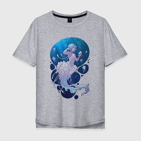 Мужская футболка хлопок Oversize с принтом Jellyfish mermaid в Кировске, 100% хлопок | свободный крой, круглый ворот, “спинка” длиннее передней части | jellyfish | mermaid | sea | медузы | морское | подводный мир | русалка