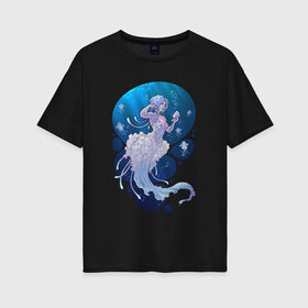 Женская футболка хлопок Oversize с принтом Jellyfish mermaid в Кировске, 100% хлопок | свободный крой, круглый ворот, спущенный рукав, длина до линии бедер
 | jellyfish | mermaid | sea | медузы | морское | подводный мир | русалка
