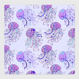 Магнитный плакат 3Х3 с принтом Узор Медуза в Кировске, Полимерный материал с магнитным слоем | 9 деталей размером 9*9 см | Тематика изображения на принте: завитушки | медуза | море | морской | паттерн | розовый | узор | фиолетовый