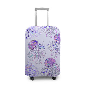 Чехол для чемодана 3D с принтом Узор Медуза в Кировске, 86% полиэфир, 14% спандекс | двустороннее нанесение принта, прорези для ручек и колес | завитушки | медуза | море | морской | паттерн | розовый | узор | фиолетовый
