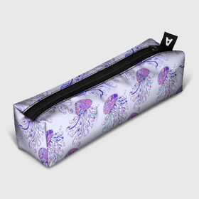 Пенал 3D с принтом Узор Медуза в Кировске, 100% полиэстер | плотная ткань, застежка на молнии | Тематика изображения на принте: завитушки | медуза | море | морской | паттерн | розовый | узор | фиолетовый