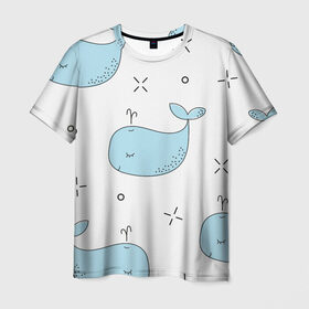 Мужская футболка 3D с принтом Маленькие киты в Кировске, 100% полиэфир | прямой крой, круглый вырез горловины, длина до линии бедер | детский | кит | маленький | море | морской | прикольный | рисунок | рыбы | скетч