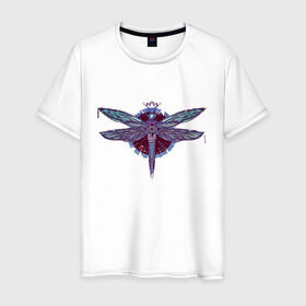Мужская футболка хлопок с принтом Стрекоза в Кировске, 100% хлопок | прямой крой, круглый вырез горловины, длина до линии бедер, слегка спущенное плечо. | Тематика изображения на принте: dragonfly | круг | крылья | стрекоза