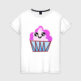 Женская футболка хлопок с принтом Милый кекс-мороженое в Кировске, 100% хлопок | прямой крой, круглый вырез горловины, длина до линии бедер, слегка спущенное плечо | еда | кекс | пирожное | сладости | сластена.