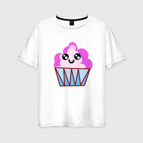 Женская футболка хлопок Oversize с принтом Милый кекс-мороженое в Кировске, 100% хлопок | свободный крой, круглый ворот, спущенный рукав, длина до линии бедер
 | еда | кекс | пирожное | сладости | сластена.