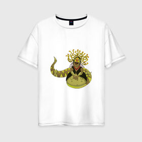 Женская футболка хлопок Oversize с принтом Горгона в Кировске, 100% хлопок | свободный крой, круглый ворот, спущенный рукав, длина до линии бедер
 | змея | магия | полужаба | фэнтези | яд