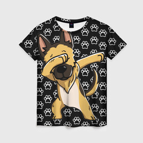 Женская футболка 3D с принтом DAB DOG в Кировске, 100% полиэфир ( синтетическое хлопкоподобное полотно) | прямой крой, круглый вырез горловины, длина до линии бедер | dab | dog | дог | домашние животные | друг человека | звери | овчарка | пес | песель | собака | собакен