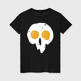 Женская футболка хлопок с принтом Череп-глазунья в Кировске, 100% хлопок | прямой крой, круглый вырез горловины, длина до линии бедер, слегка спущенное плечо | еда | желток | завтрак | яичница | яйцо