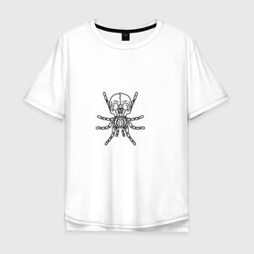 Мужская футболка хлопок Oversize с принтом Череп в Кировске, 100% хлопок | свободный крой, круглый ворот, “спинка” длиннее передней части | контур | лапы | лицо | паук | череп