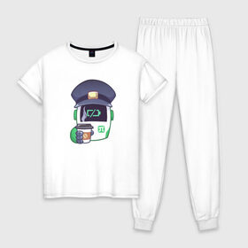 Женская пижама хлопок с принтом Робот Полли в Кировске, 100% хлопок | брюки и футболка прямого кроя, без карманов, на брюках мягкая резинка на поясе и по низу штанин | coffee | cup | robot | tired