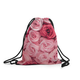 Рюкзак-мешок 3D с принтом Розовые Розы в Кировске, 100% полиэстер | плотность ткани — 200 г/м2, размер — 35 х 45 см; лямки — толстые шнурки, застежка на шнуровке, без карманов и подкладки | pink | rose | день святого валентина | красивый | любовь | прекрасный | роза | цветок | цветы
