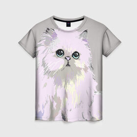 Женская футболка 3D с принтом Пушистый милый кот с грустным взглядом в Кировске, 100% полиэфир ( синтетическое хлопкоподобное полотно) | прямой крой, круглый вырез горловины, длина до линии бедер | забавно | котята | няшно | цитата