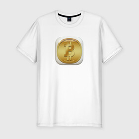 Мужская футболка хлопок Slim с принтом BITCOIN в Кировске, 92% хлопок, 8% лайкра | приталенный силуэт, круглый вырез ворота, длина до линии бедра, короткий рукав | bitcoin | btc | биткоин | валюта | деньги | криптовалюта