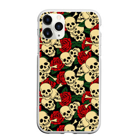 Чехол для iPhone 11 Pro матовый с принтом Черепки с Розами в Кировске, Силикон |  | skulls | xo | букет | градиент | животные | кости | мозги | паттерн | полосы | природа | розы | скелет | текстура | узор | хо | цветы | черепа | черный | яркий